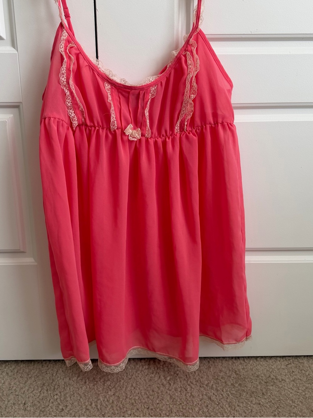 Vintage Y2K Victorias Secret Babydoll Cami Tank L Sheer Lace Coquette Coral Pink